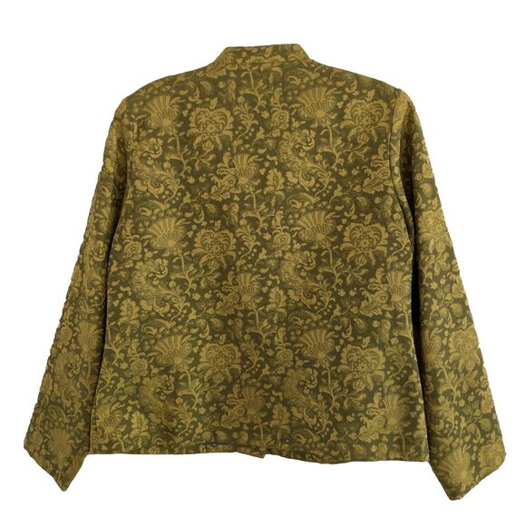 JH Collectible Tapestry Jacket Women Size XL Chartreuse Floral Brocade Mandarin - Picture 5 of 14